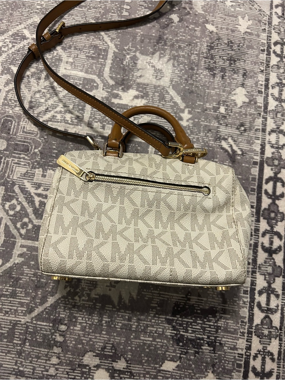 Michael Kors Cream MK Logo Crossbody with Brown Trim - Picture 2 of 3